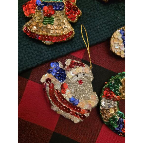 Vintage Christmas Ornaments Sequined & Beaded Handmade Set Of 14 - Picture 8 of 14